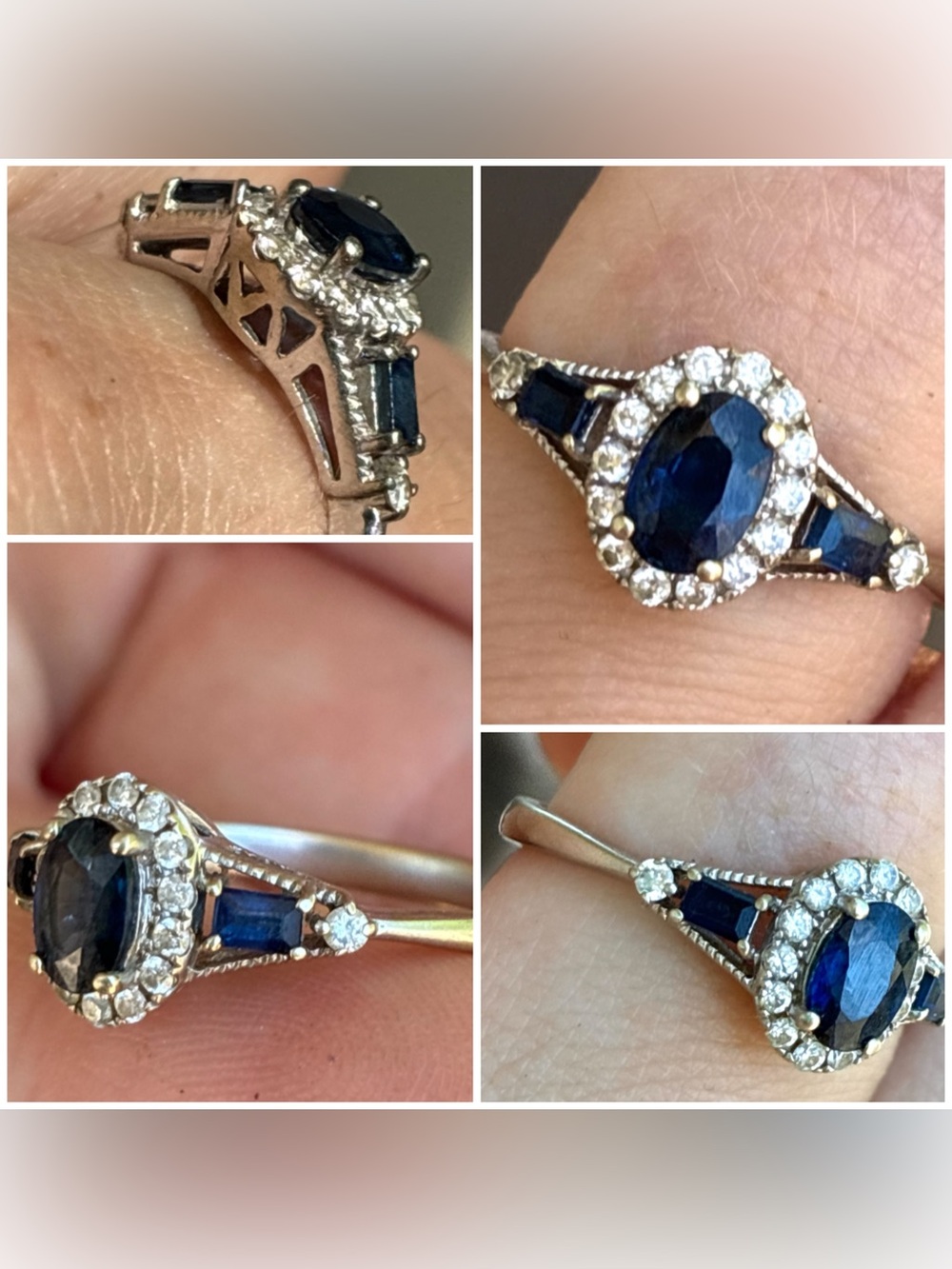 Solid 10k gold genuine diamond/royal blue sapphire ring high end